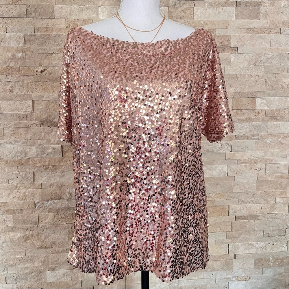 Anna-Kaci pink/gold/warm sequin shirt